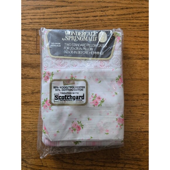 Vintage Springmaid Two Standard Pillow Cases Floral and Lace Dainty - Picture 1 of 3
